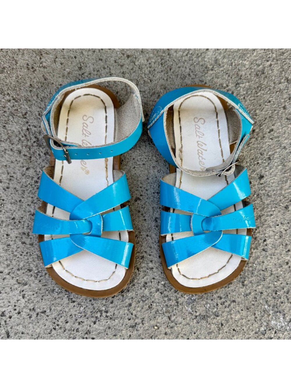 SALTWATER Sandals Girls 9 Aqua Blue Patent Leather Original Salt Water Sandal - Picture 4 of 8